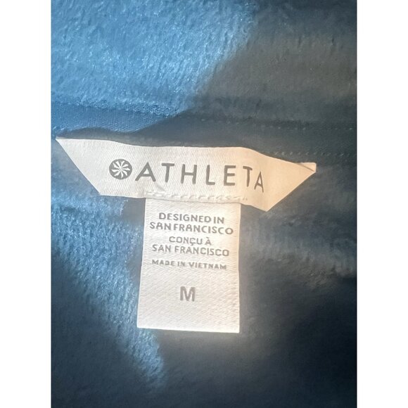 Athleta Women’s Cozy Karma Asym Pullover Sweatshirt Medium Blue Pockets Fleece - Picture 4 of 13